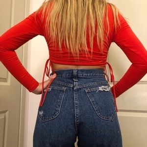 Ruched Adika Bright Red Longsleeve Crop Top